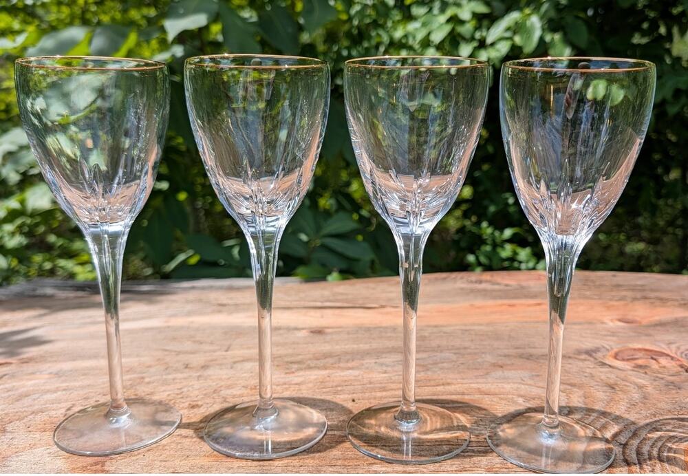Lenox Firelight Clear Crystal Gold Rim Water Goblets Set of 4 Hand Blown 8 5/8"